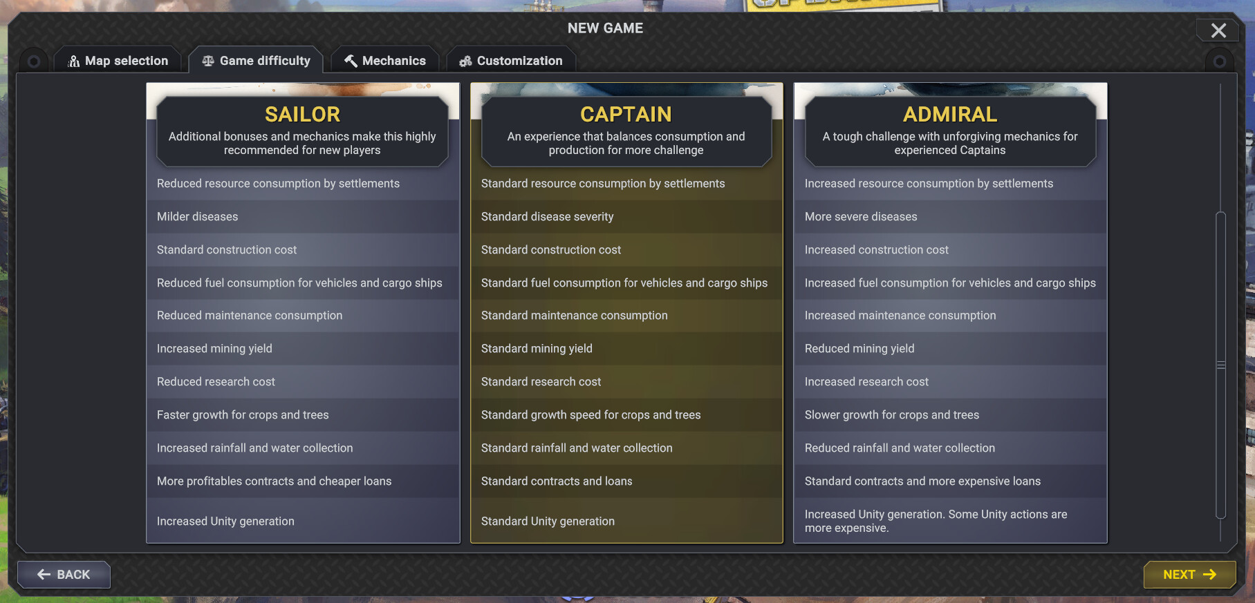 The first half of the new difficulty selection journey.